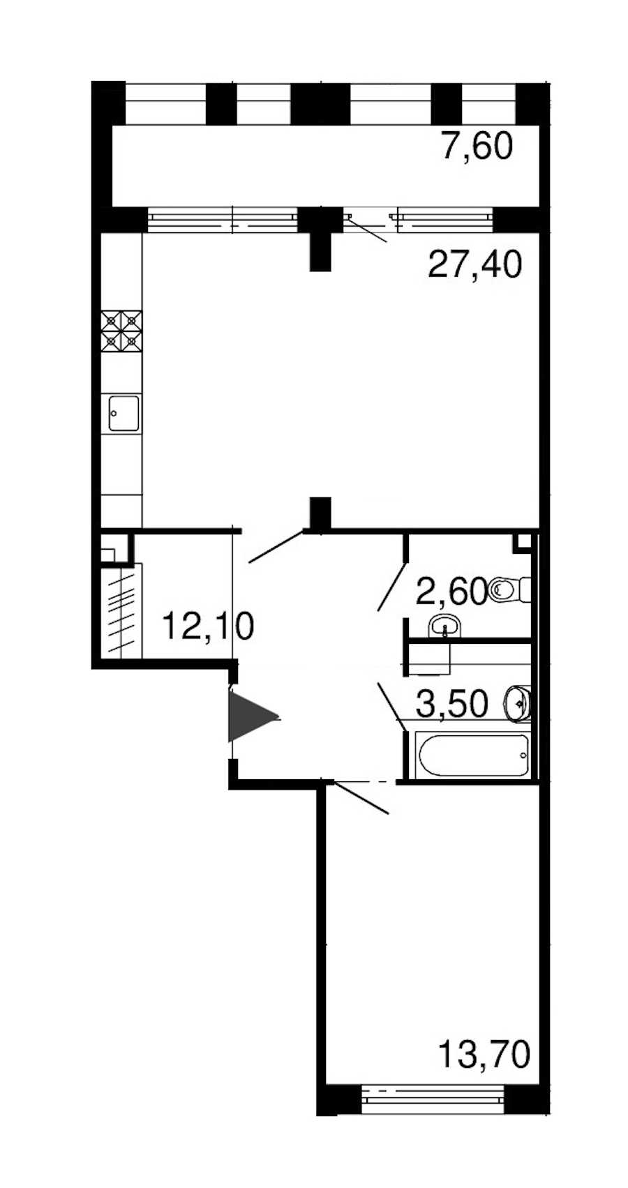 Однокомнатная квартира в : площадь 59.3 м2 , этаж: 3 – купить в Санкт-Петербурге